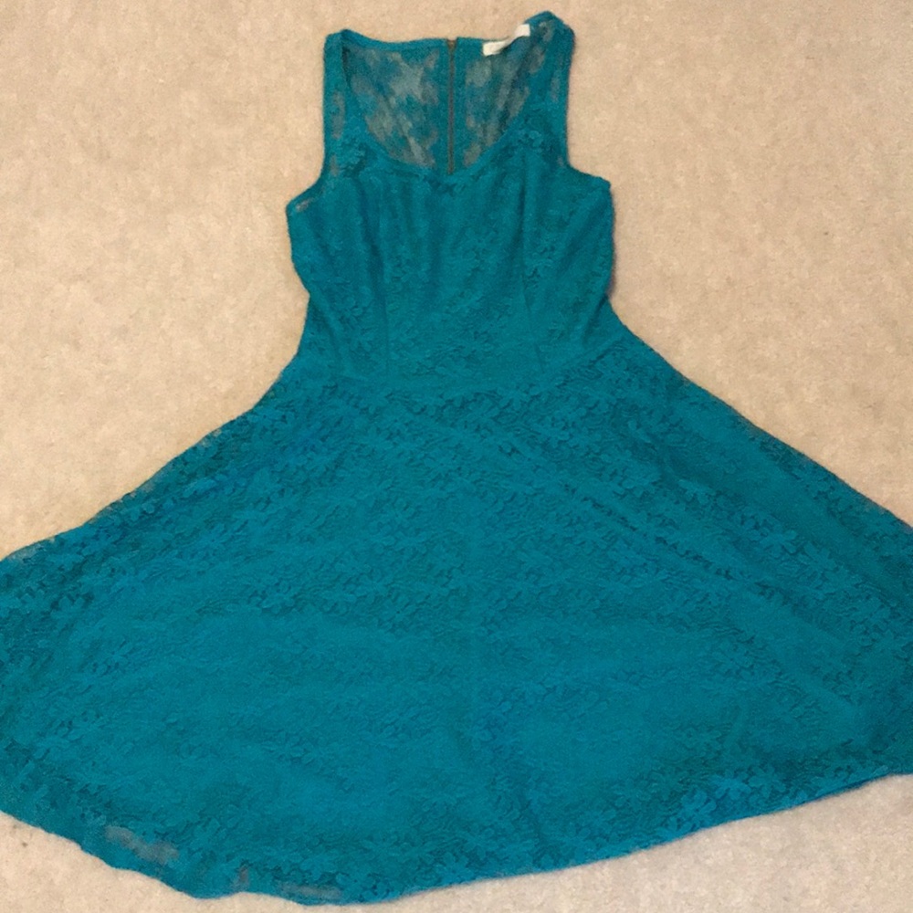 Elegant Floral Teal Lace Dress